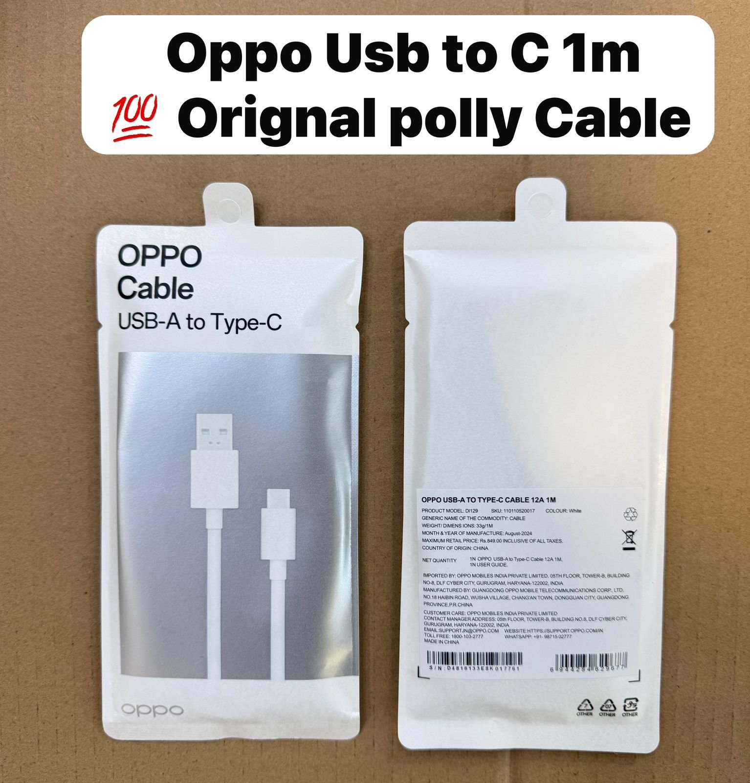 OPPO USB TO C 1M OG CABLE SERVICE CENTER WARRANTY